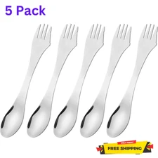 5 Pack Stainless Steel Sporks 2 in 1 for Travel, Home, Restaurant 7.5 Inch