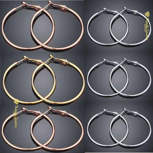 Women/Girls Sterling Silver Plated Smooth Big Large Hoop Earrings 5CM - 8CM - Picture 1 of 10