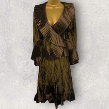 LGP Parnassa Vintage Metallic Olive Green Pleated Skirt Jacket Steampunk UK 14