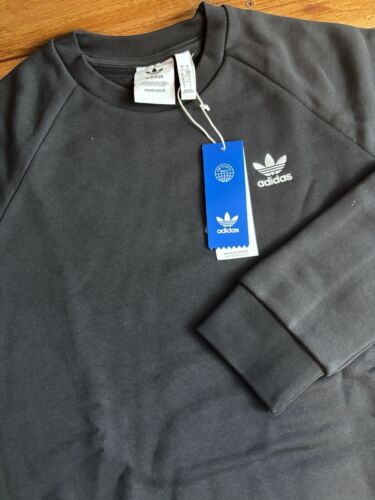 Adidas Trefoil Essentials Crewneck Men's Small Black Long Slv Pullover Logo NEW