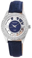Akzent Damenuhr Glasboden Armbanduhr Lederimitationarmband Blau Crystal 3 Atm