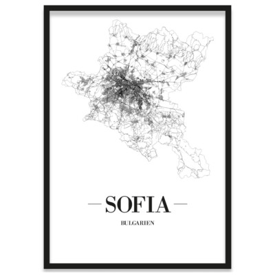 JUNIWORDS Stadtposter, Sofia, Weiß, Kunstdruck Plan Map