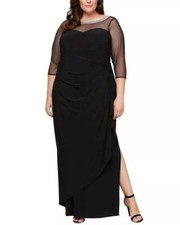 ALEX EVENINGS Plus Size 22W Jeweled Neck Illusion Gown NWT 219