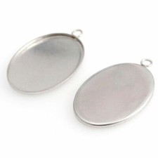 10Pcs Stainless Steel Necklace Pendant Setting Cabochon Cameo Base Trays Jewelry