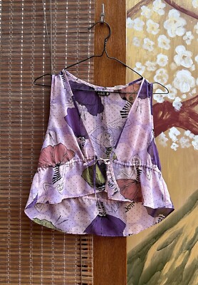 Vintage Killah by Miss Sixty Y2k Babydoll Printed Tie Up Sheer Top Size M