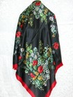 New 100% Charmeuse Silk Scarf Flowers on Black Background - last one — photo 2