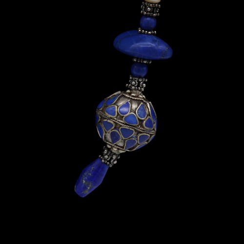 Beautiful Sterling Silver & Lapis Beaded Lariat Necklace Vintage - Picture 5 of 12