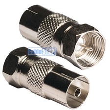2 x Female COAX Socket to F Type Male Plug TV Aerial Sky Sat Connector Adapter