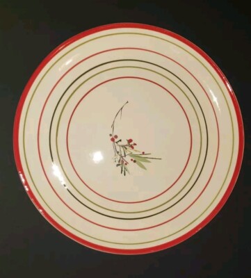 CRATE & BARREL CERAMIC 13 INCH PLATTER WITH RED & GREEN & BERRY BRANCH 