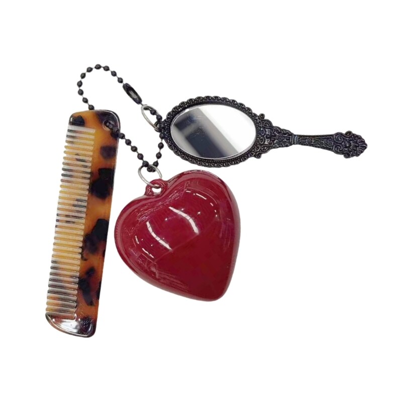 Stylish Acetate Comb Keychain with Makeup Mirror and Heart Fashionable ...