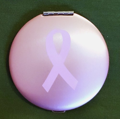 Lovely 2.5" Metal Dual Mirror Compact Pink Ribbon 