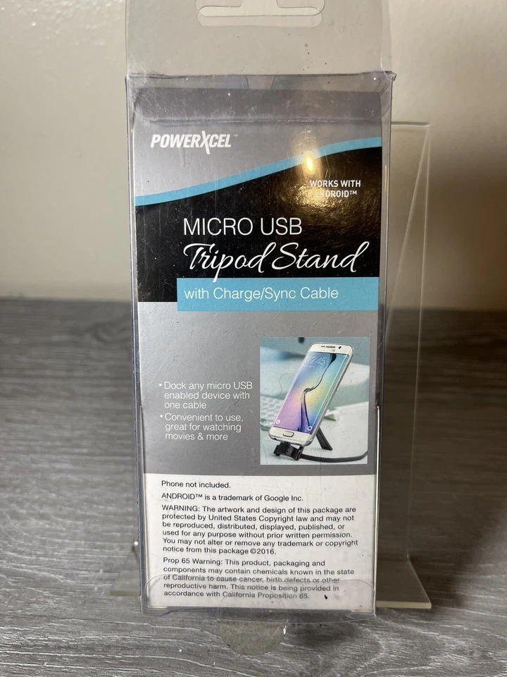 PowerXcel Micro USB Tripod Stand Black w/Charge/Sync Cable for Android,Baby Blue - Image 2 of 2