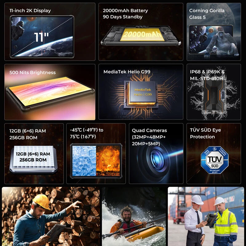 Oukitel RT8 4G Rugged Tablet PC Mobile Android WIFI Pad Phone Outdoor 20000mAh - Image 2 of 4