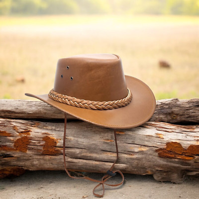 Cowboy Bush Mütze hellbraun westaustralischer Stil 100 % geteiltes Leder