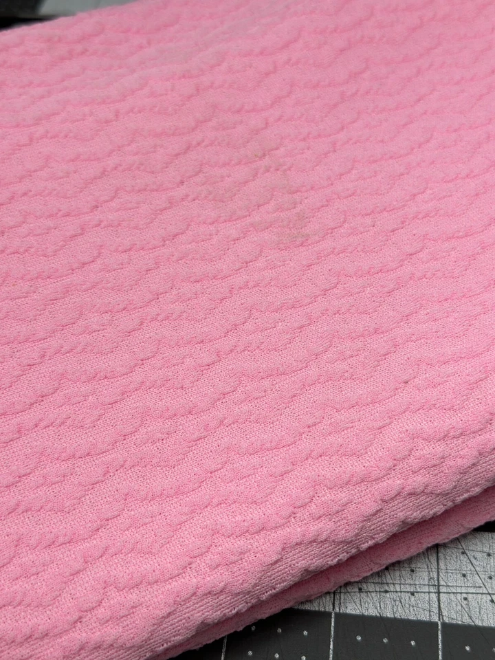 Vintage PINK Textured Knit Material Fabric Solid Retro 47" x 44" Spring Color - Image 3 of 4