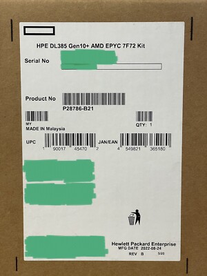 HPE DL385 Gen10/Plus/V2 CPU Kit AMD EPYC 7F72 24 Core 3.2GHz w/Heatsink+2x Fans