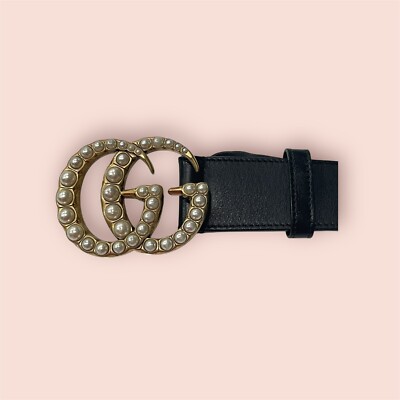 Gucci Pearl Marmont Belt | Gucci Belt $700 GG MARMONT WIDE BELT WITH PEARLS LEATHER 453260 80cm 32  main image 2