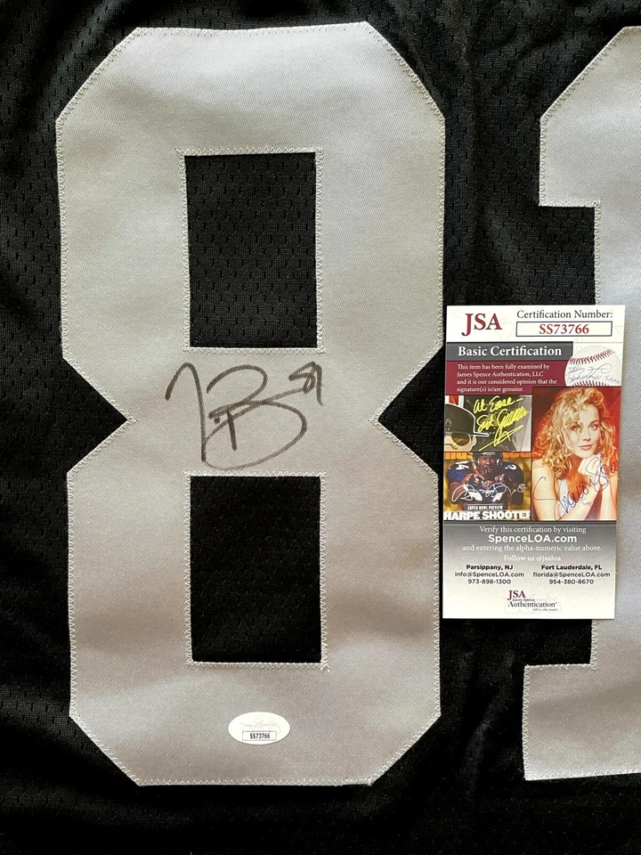 Camiseta auténtica firmada por Tim Brown autografiada de los Raiders 1992 1993 juego de inicio JSA Foto 2 de 3