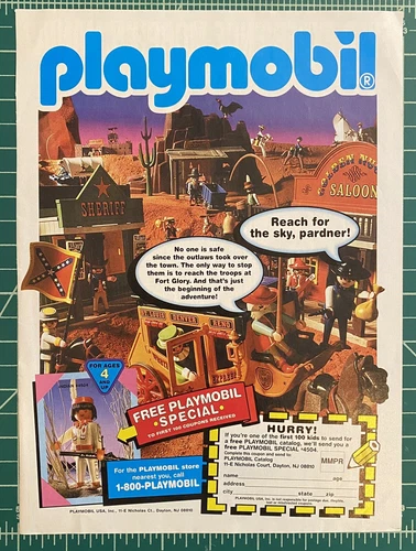 Rare Playmobil Advertisement Western Express Saloon Goldmine Fort Sheriff Ad