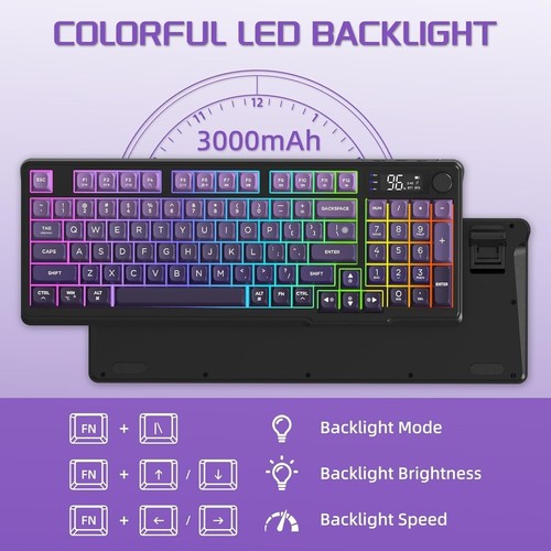 FREEWOLF M96 BT/2.4G Wireless RGB Backlit Gaming keyboard with Display Screen - Picture 51 of 55