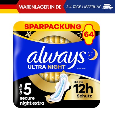 Always Ultra Binden Damen Gr.5 Secure Night Extra Multipack dünn Flügel 64 Stück