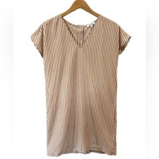 Madewell women Button Back Easy Dress Stripe Small brown beige cotton stripe