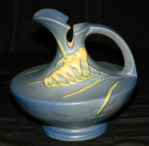 VINTAGE ROSEVILLE "FREESIA" BLUE EWER, #19-5, Ca. 1945, EX COND