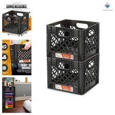 Storage Crates 2 Pack Stackable Heavy Duty 16 Qt with Handles Black