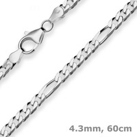 4,3Mm Figarokette Diamantiert Collier Halskette Aus 925 Silber Rhodiniert 60Cm