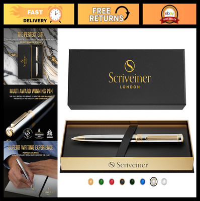 Luxury Silver Chrome Ballpoint Pen - Real Gold Plating, Schmidt Refill, Gift Set
