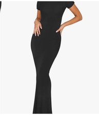Women's Purple Knit Bodycon Maxi Dress Crew Neck Short Sleeve Pullover L