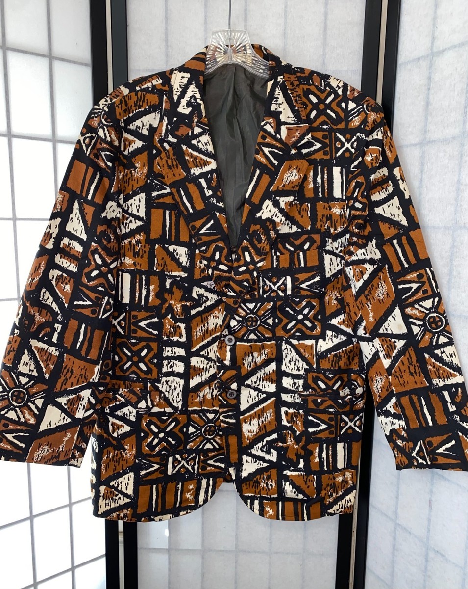 Vintage 1960s Sandwich Isles Men's R42 M-L Tiki Tapa Hawaiian Blazer  Sportcoat