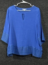 Counterparts Womens Blouse Abstract Pattern 3/4 Sleeve Blue Size L