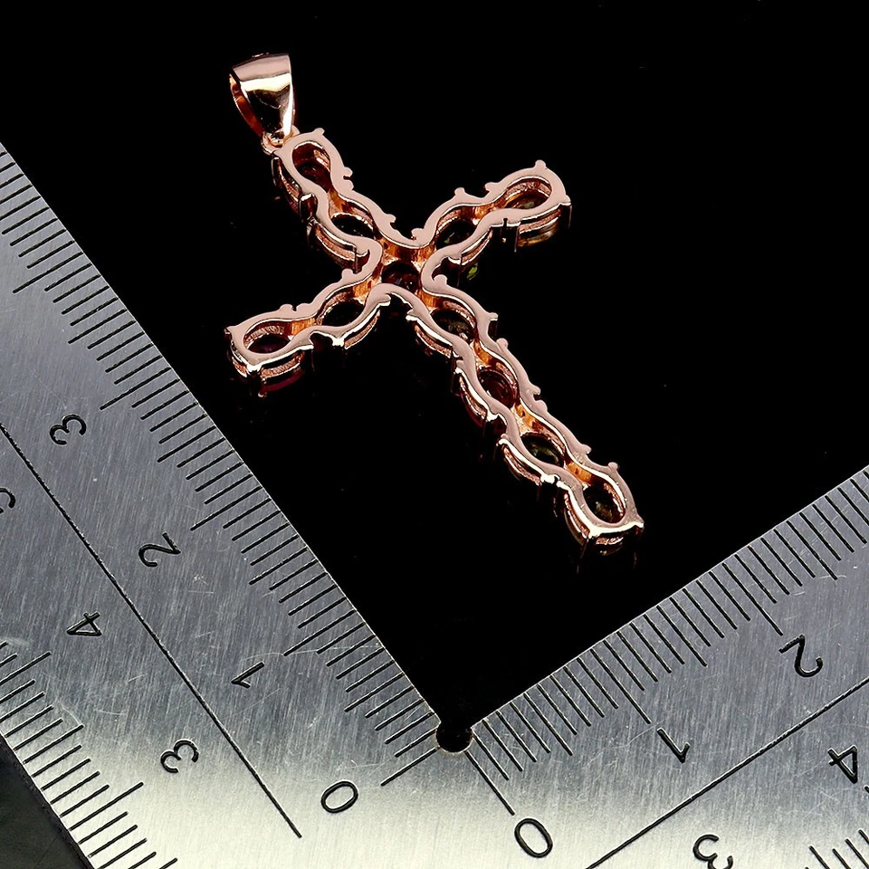 925 Sterling Silber Anhänger Oval Turmalin 4x3mm Natur Edelstein Kreuz Schmuck - Bild 3 von 4