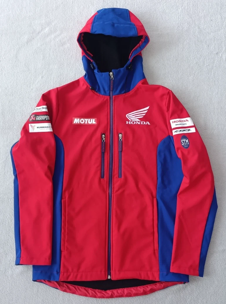 Honda Racing HRC Motul Motorsport mens Red Blue Softshell Hooded Jacket size M image 2