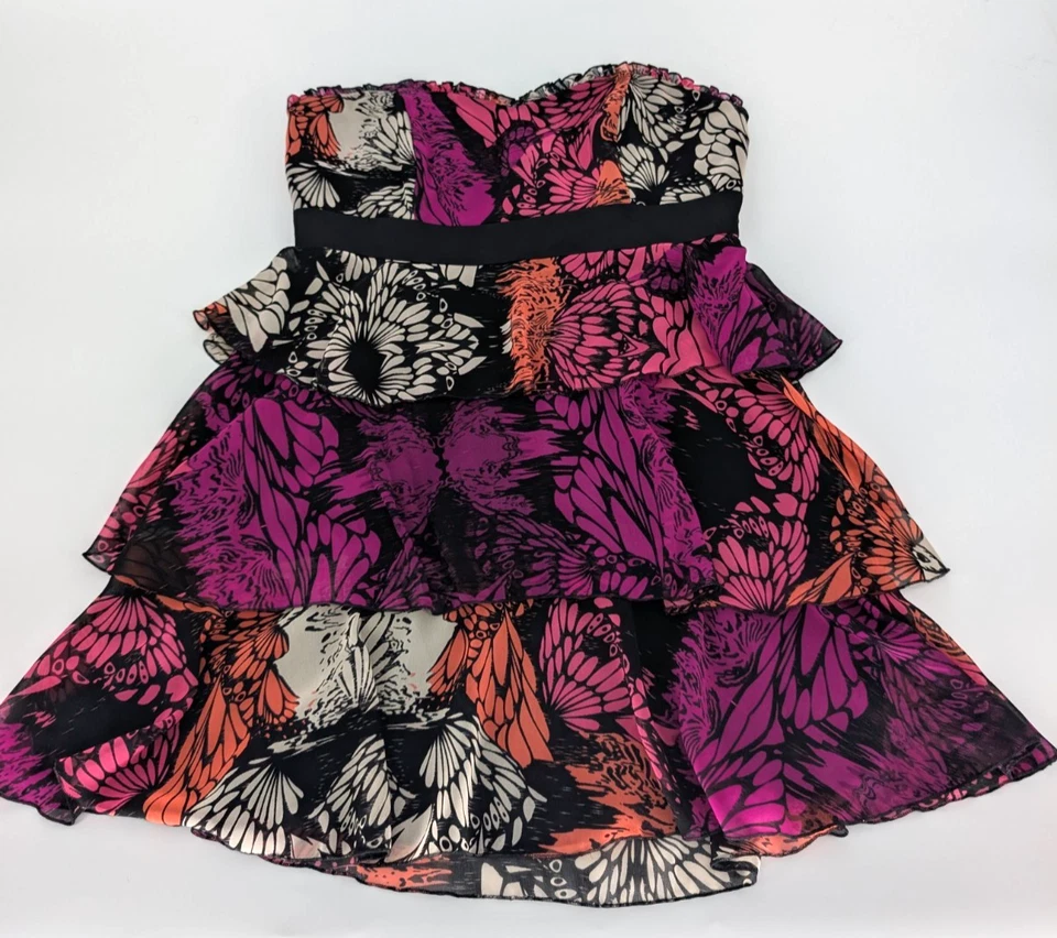 Vestido Forever 21 De Colección Y2K Estampado Mariposa Gasa Volantes en Niveles Hada Glamour Grande Foto 3 de 4