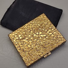 Vintage Germaine Monteil Makeup Compact Mirror Powder Case Gold Tone Nugget