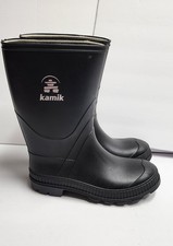 Kamik Kids Rain Boots Size 4 Unisex Boys/Girls Waterproof Rubber Pull On Black