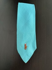 Vintage Ralph Lauren Mens Neck Tie Teal Green 100% Linen Made In USA Pony Logo