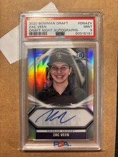 ZAC VEEN 2020 BOWMAN DRAFT REFRACTOR DRAFT NIGHT PROSPECT AUTO /99 PSA 9 