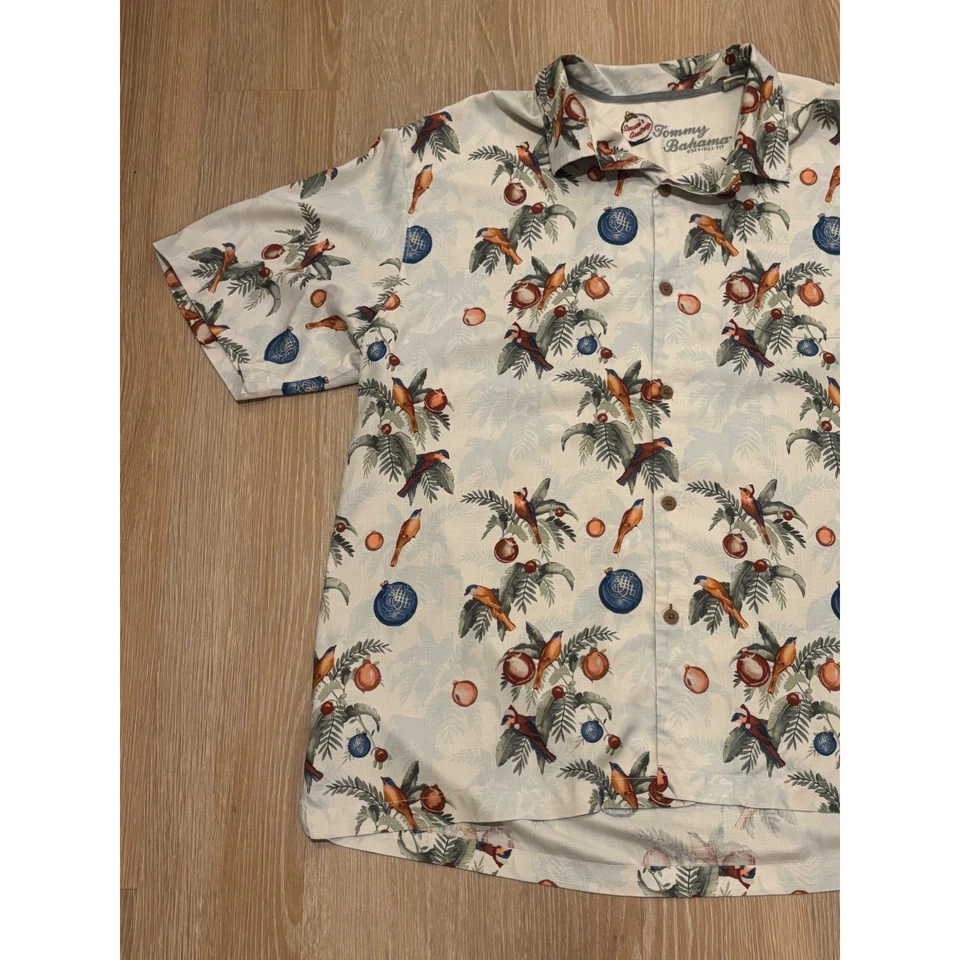 Tommy Bahama Mens Silk Hawaiian Shirt Christmas Birds Ornaments Tropical XXL - Image 3 of 4