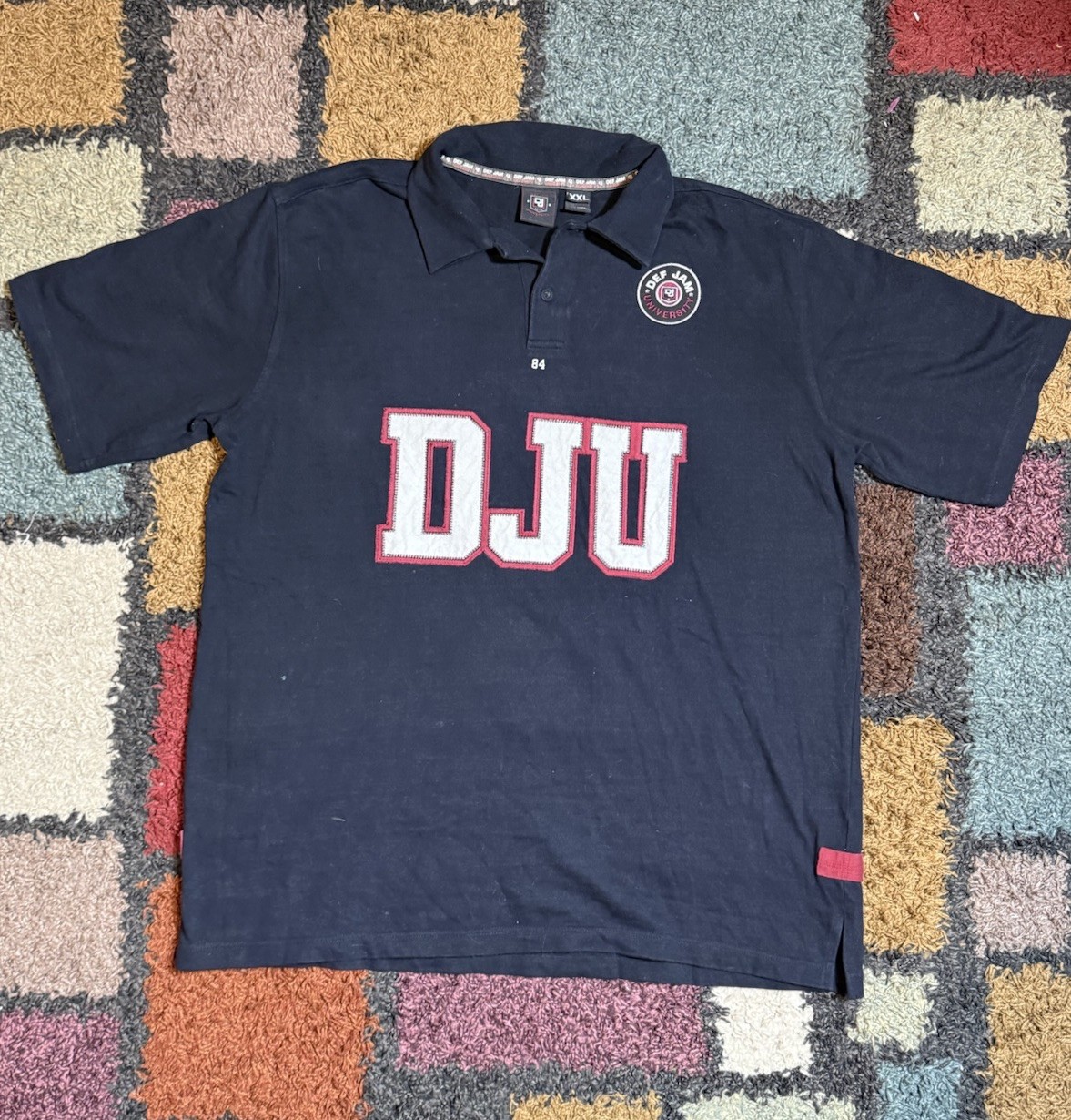 Vintage Def Jam University Polo Shirt Navy Embroidered DJU 84 Logo 100% Cotton