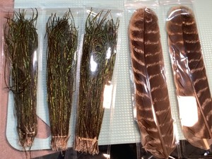 3 LG pks of 8" strung peacock herl, 2 sets of lovely matched oak turkey quills