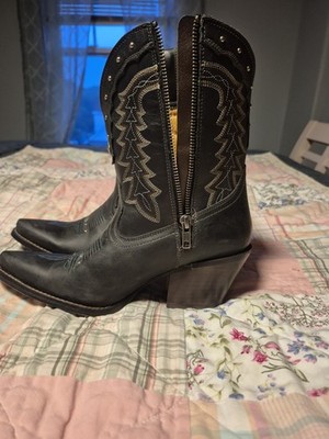 Durango s Women's Blue/Black Leather Western Zip Mid-Calf Boots US 8 Pointed Toe