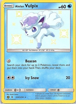 Alolan Vulpix Shiny Holo Rare Hidden Fates: Shiny Vault SV8/SV94 NM