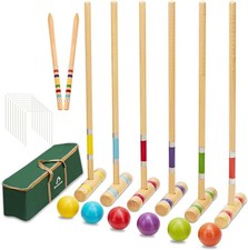 ApudArmis Six Player Croquet Set with Deluxe Premiun Pine Wooden Mallets,Colored