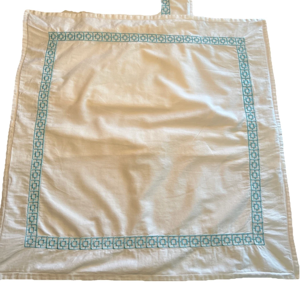 Antigo 2 quilates Trina Turk fronhas de travesseiro 25" palmeiras motivo bloco turquesa branco - Imagem 2 de 4