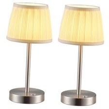 2 Pack Cordless LED Nickel Table Brushed Nickel  Beige Lampshde 2 Pack 