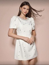 Girls Cream Embellished Jewel Neck Dress M size, new with tags