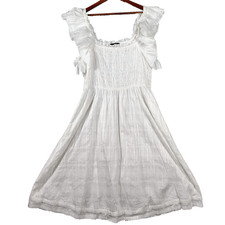 Banana Republic Maxi Dress Women's XL White Smocked Flutter Sleeve Flowy Beachy